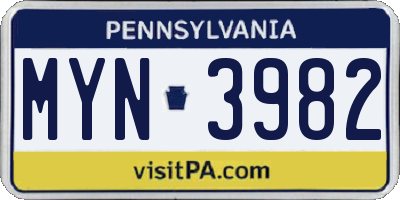 PA license plate MYN3982