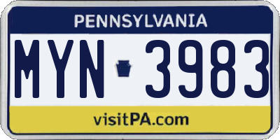 PA license plate MYN3983