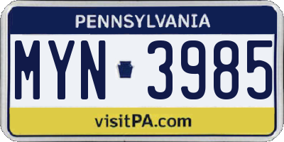PA license plate MYN3985