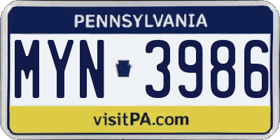 PA license plate MYN3986