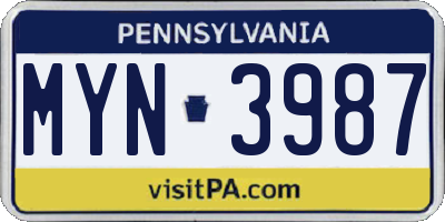 PA license plate MYN3987
