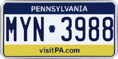 PA license plate MYN3988