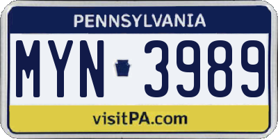 PA license plate MYN3989