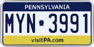 PA license plate MYN3991