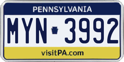 PA license plate MYN3992