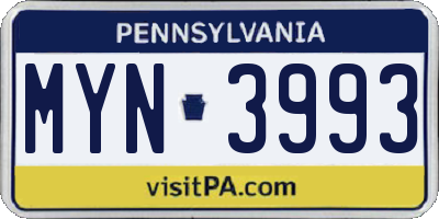PA license plate MYN3993