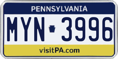 PA license plate MYN3996