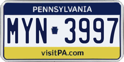PA license plate MYN3997