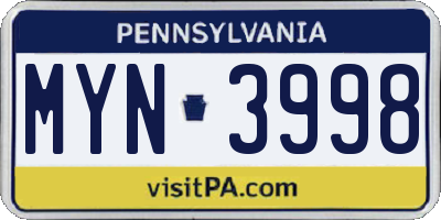 PA license plate MYN3998