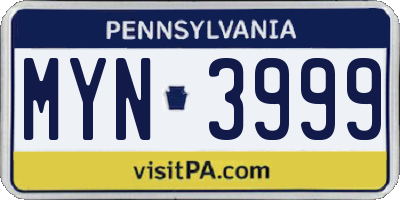 PA license plate MYN3999