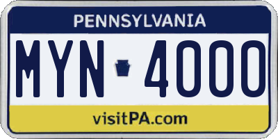 PA license plate MYN4000