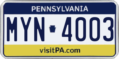 PA license plate MYN4003