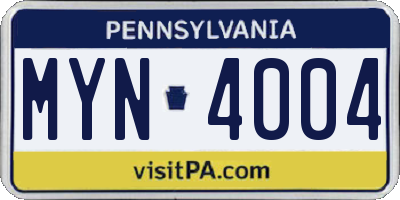 PA license plate MYN4004
