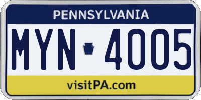 PA license plate MYN4005