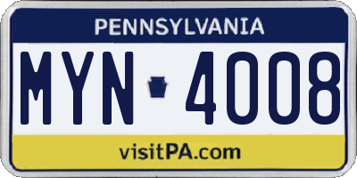 PA license plate MYN4008