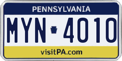 PA license plate MYN4010