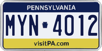 PA license plate MYN4012