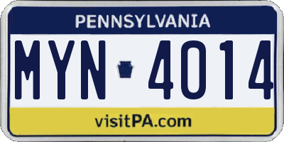 PA license plate MYN4014