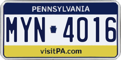 PA license plate MYN4016