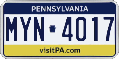 PA license plate MYN4017