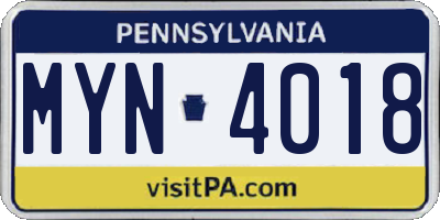 PA license plate MYN4018