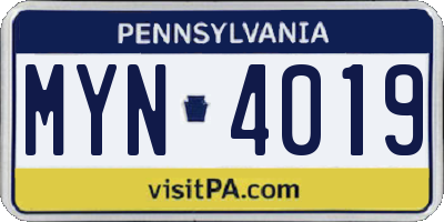 PA license plate MYN4019