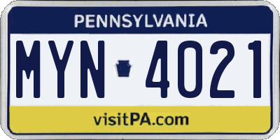 PA license plate MYN4021