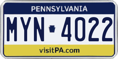 PA license plate MYN4022
