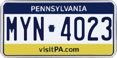 PA license plate MYN4023
