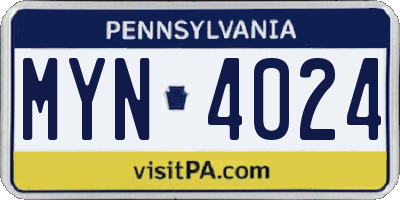 PA license plate MYN4024