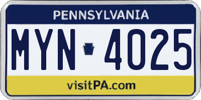 PA license plate MYN4025