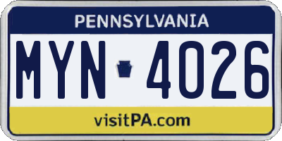 PA license plate MYN4026