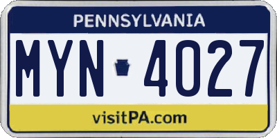 PA license plate MYN4027