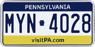 PA license plate MYN4028