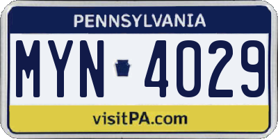 PA license plate MYN4029