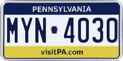 PA license plate MYN4030