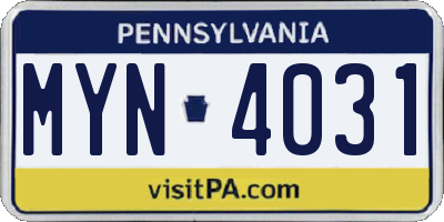 PA license plate MYN4031