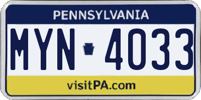 PA license plate MYN4033