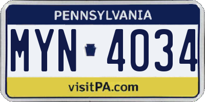 PA license plate MYN4034