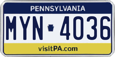 PA license plate MYN4036