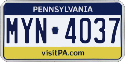 PA license plate MYN4037