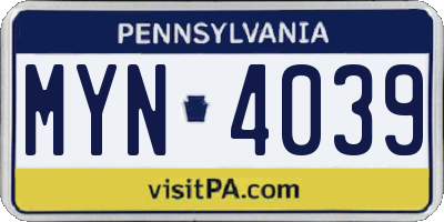 PA license plate MYN4039