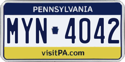 PA license plate MYN4042