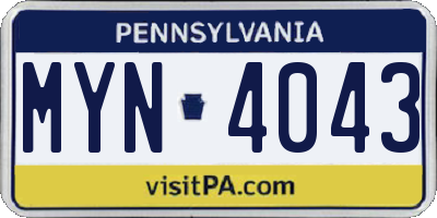 PA license plate MYN4043