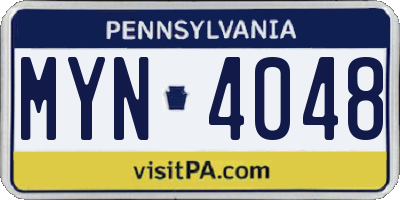 PA license plate MYN4048