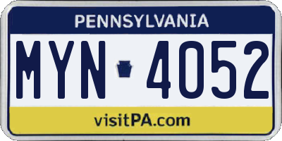 PA license plate MYN4052