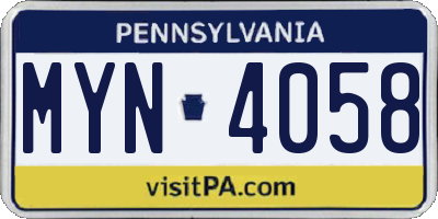 PA license plate MYN4058