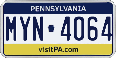PA license plate MYN4064