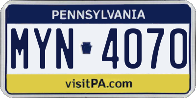 PA license plate MYN4070
