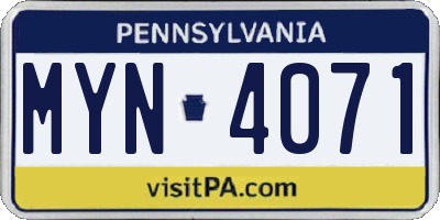 PA license plate MYN4071